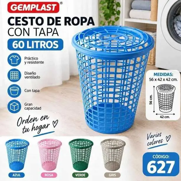 Cesto de ropa con tapa 60 litros