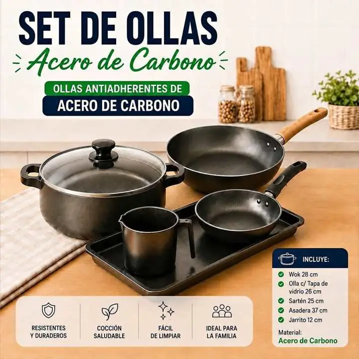 Set de ollas 5 piezas antiadherentes carbono