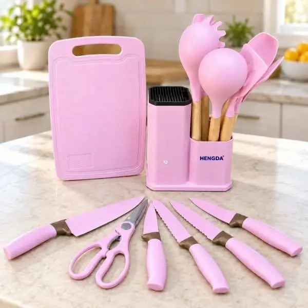 Set de 19 utensilios de cocina +soporte + tabla