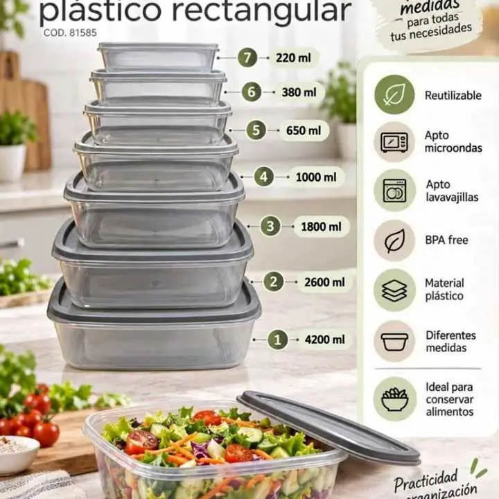 Tuppers x7 rectangulares plasticos