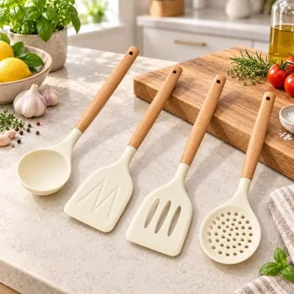 Set de 4 utensilios de silicona y madera