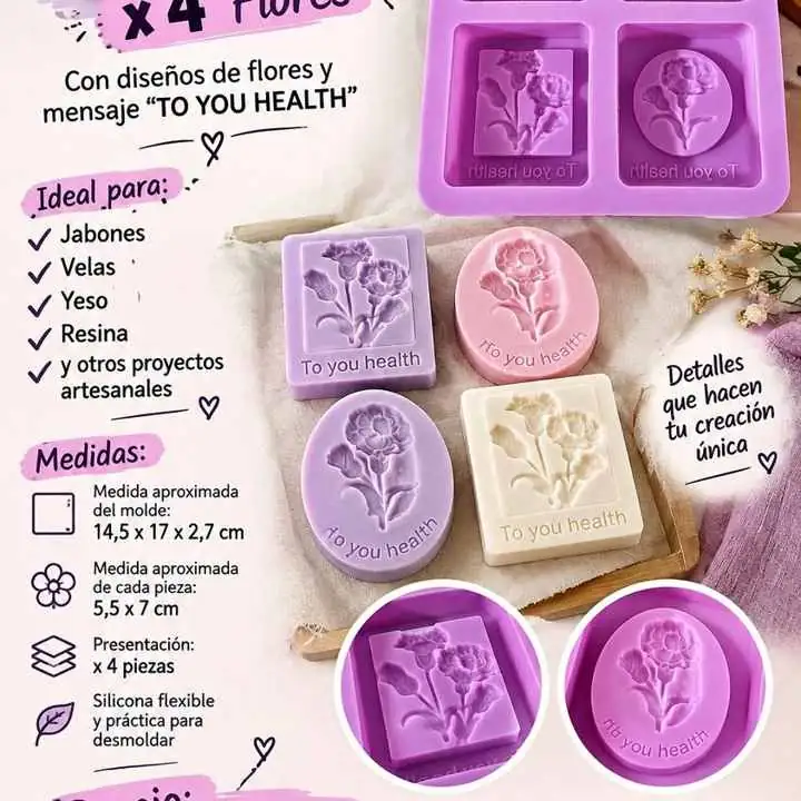 Molde de silicona cuadrado x 4 – flores