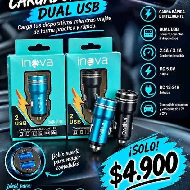 Cargador inteligente y rápido para auto – Dual USB