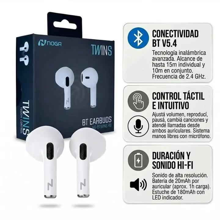 Auriculares inalámbricos Noga Twins NG-BTWINS 49
