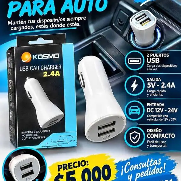 Cargador USB para auto kosmo – 2.4A