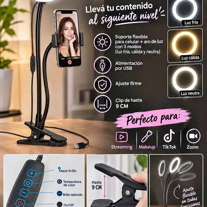 Soporte para celular + aro de luz