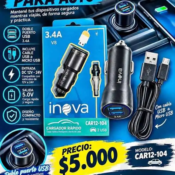 Cargador rápido para auto inova – CAR12-104