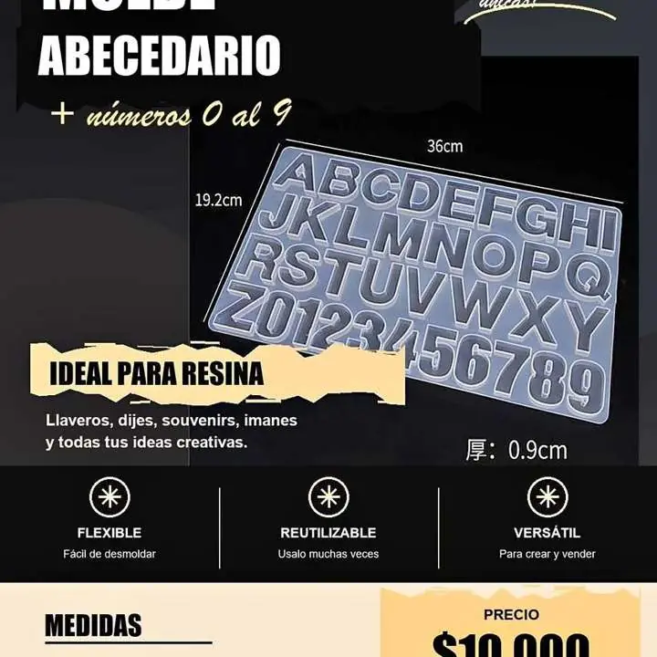 Molde de silicona de abecedario completo + números del 0 al 9