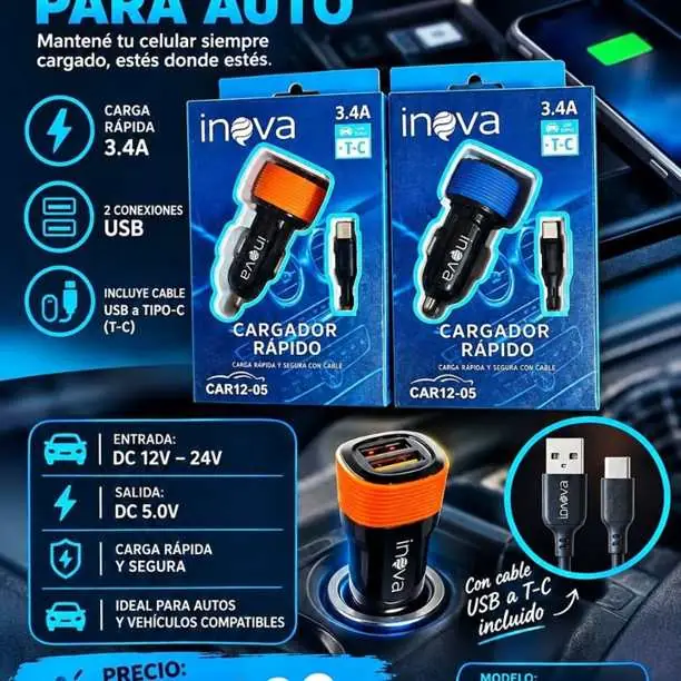 Cargador rápido para auto inova – CAR12-05