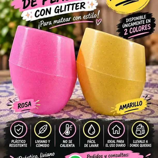 Mate de plástico con glitter