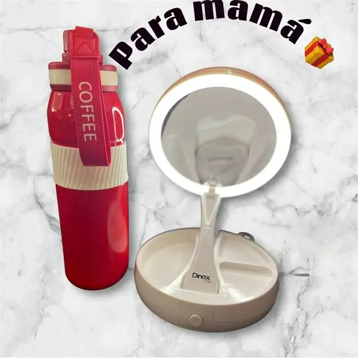 COMBO 2 para el dia de la madre Botella térmica y espejo led