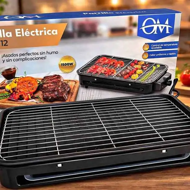 Parrilla eléctrica OM-6112 Potencia de 1500W – Calor fuerte y rápido para cocinar mejor