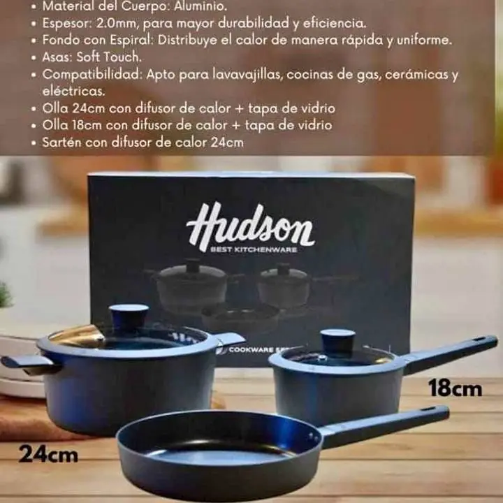 Bateria de ollas hudson 5 piezas daily negro
