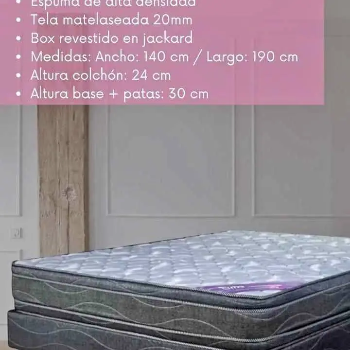 Conjunto sommier colchón y base piamond everest 2 y 1/2 plaza