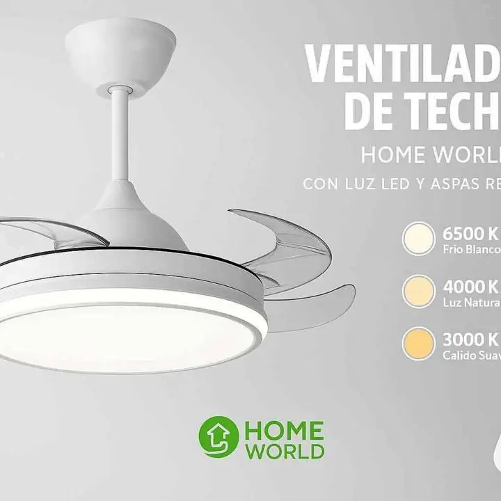 Ventilador de Techo Home World con Luz LED y Aspas Retráctiles