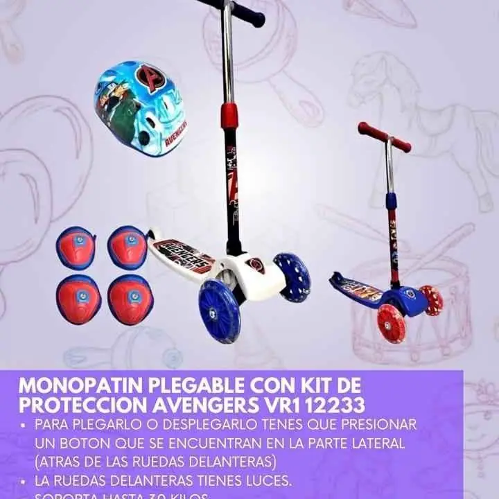 Monopatin plegable vengadores +casco y protección