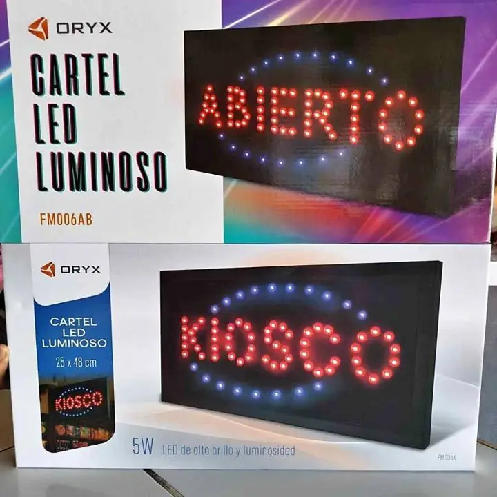 Cartel LED luminoso “kiosco” y "abierto" oryx