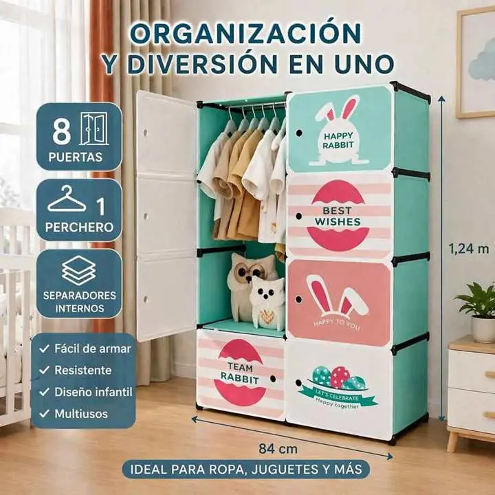 Organizador infantil con perchero y zapatero + 8 puertas