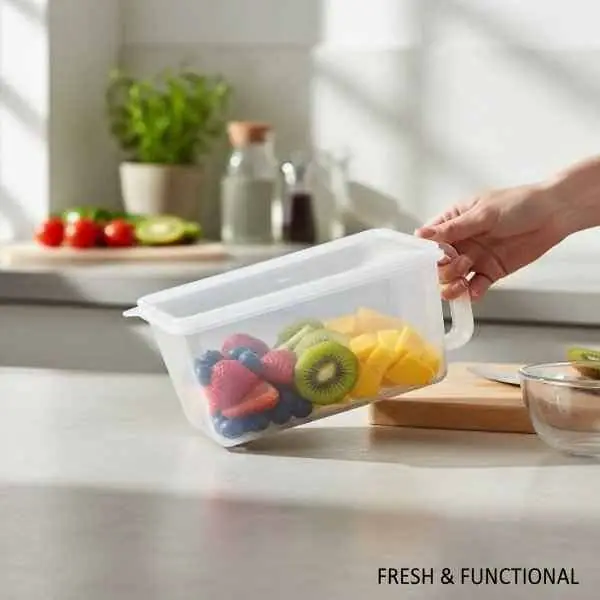 Organizador para heladera cristal plastico premium con tapa y manija 31X16X15