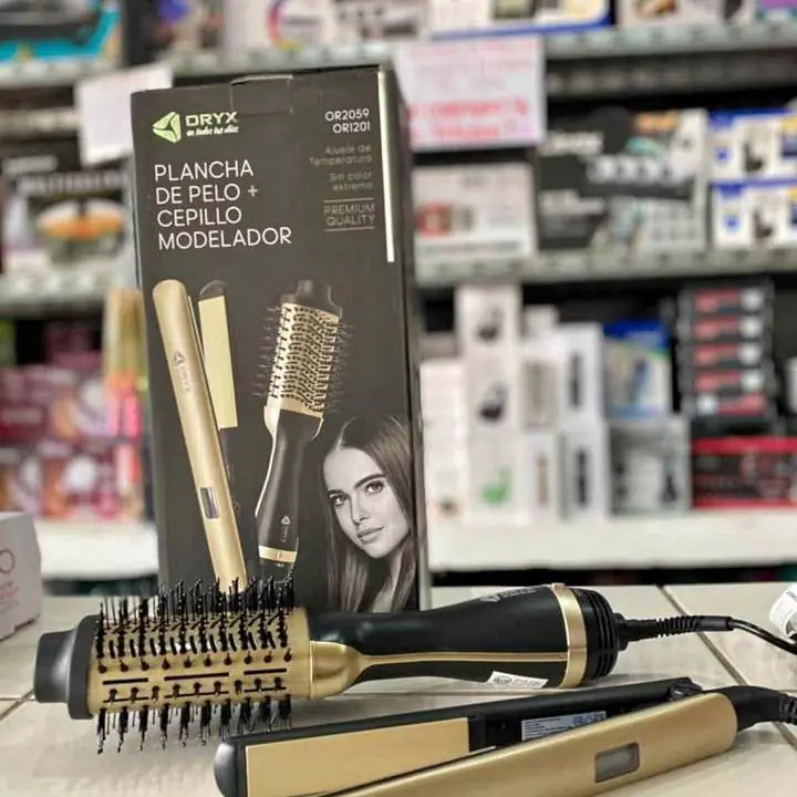 Planchita de Pelo + Cepillo Modelador ORYX — Combo Premium