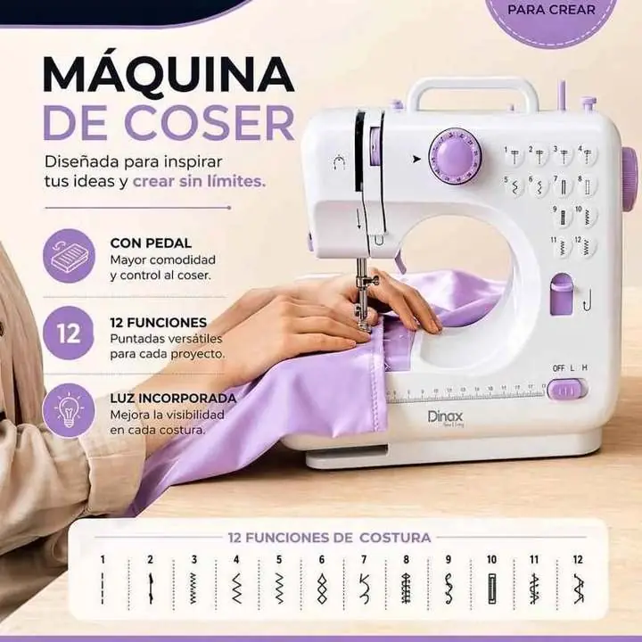 Maquina de coser portatil con luz LED