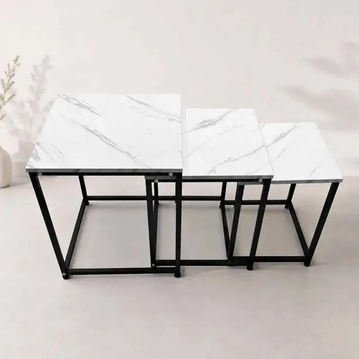 Mesa ratona símil mármol 3 en 1