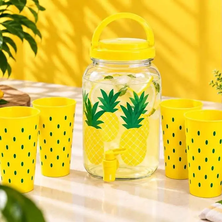 Dispenser bidón + 4 VASOS para preparar y servir bebidas frescas en reuniones