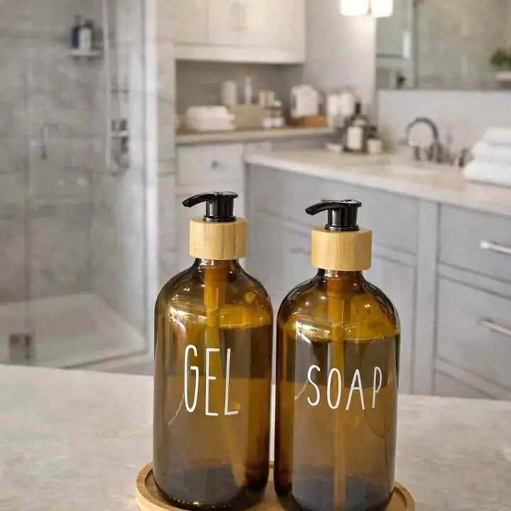 Set de dispensers de vidrio baño Set x2 piezas: jabón líquido + gel