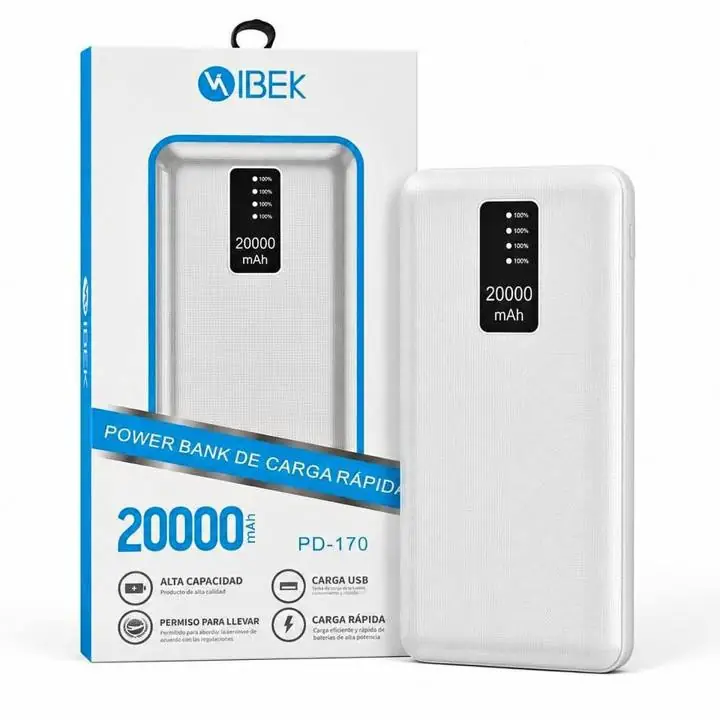 Power bank ibek 20.000 mAh Carga rápida | Indicador de batería