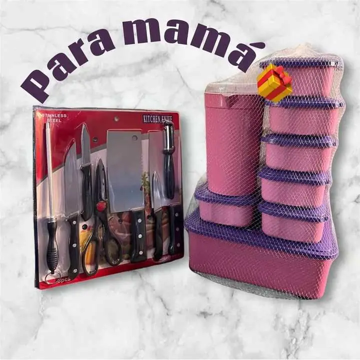 Combo 6 para el dia de la madre cuchillos de cocina y tuppers