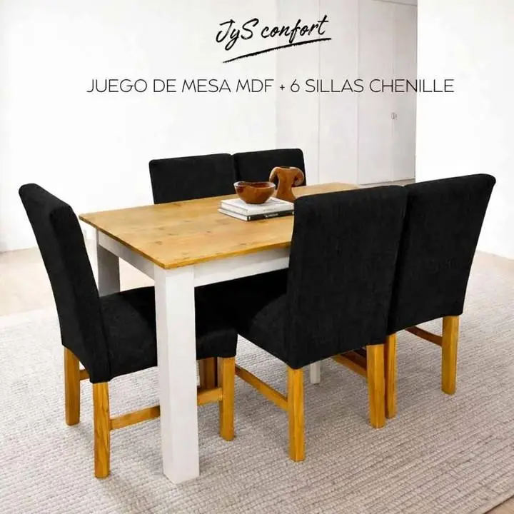 Mesa fija de paraiso + 6 sillas de chenille reforzadas