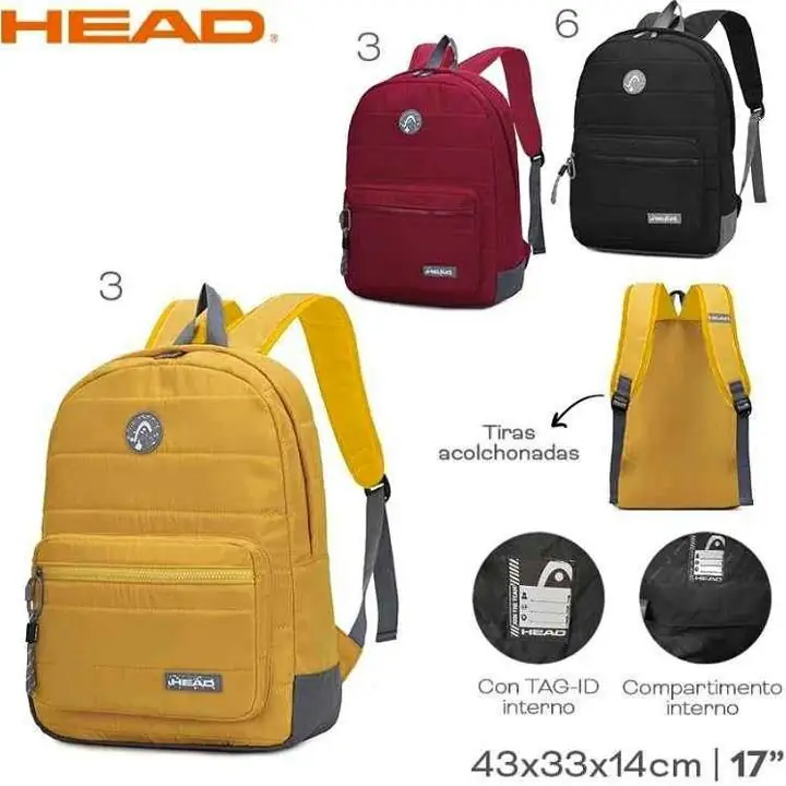 Mochila head adolescente color amarillo, negro y rojo disponible