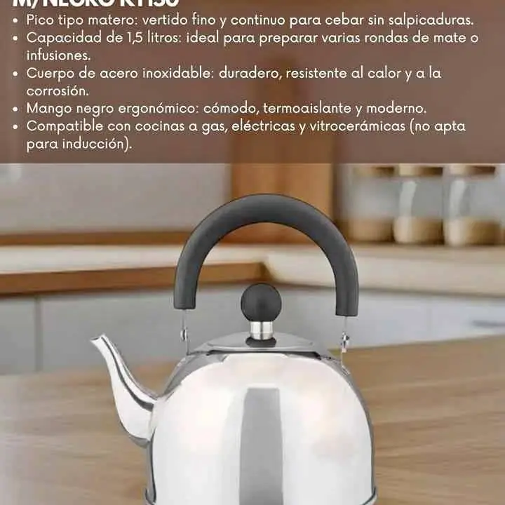 Pava acero 1.5L P/matero mango negro hudson