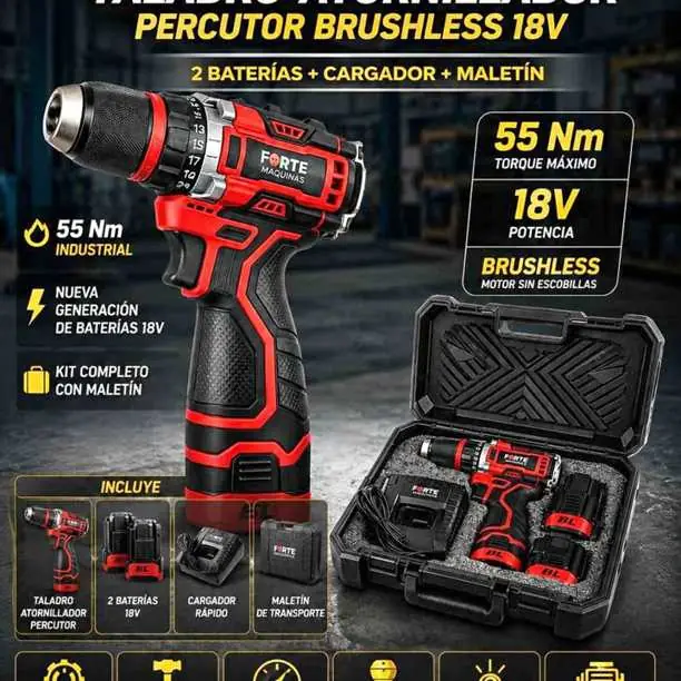 Taladro atornillador percutor forte brushless 18V