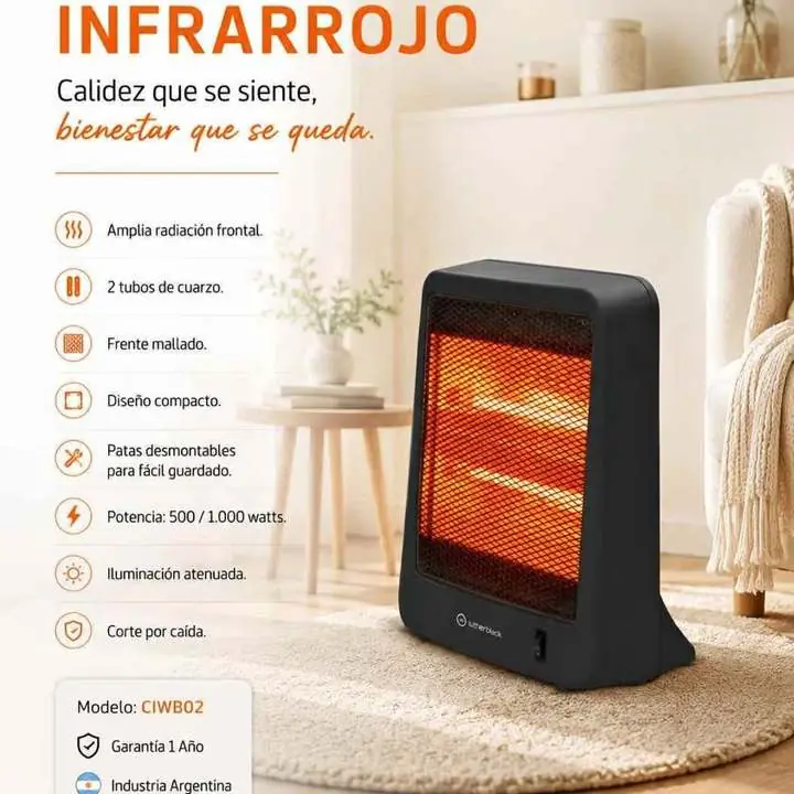 Calefactor infrarrojo negro 500/1000 W