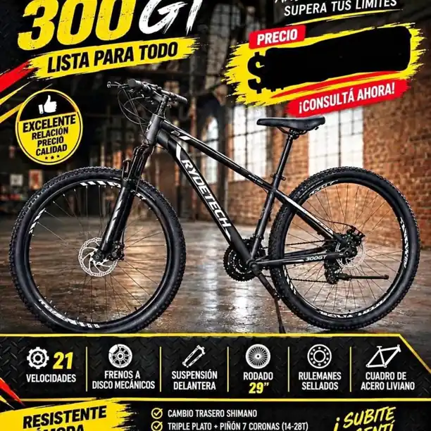 Bicicleta Rodado 29 MTB RYDETECH 300 GT 21V Shimano NUEVA