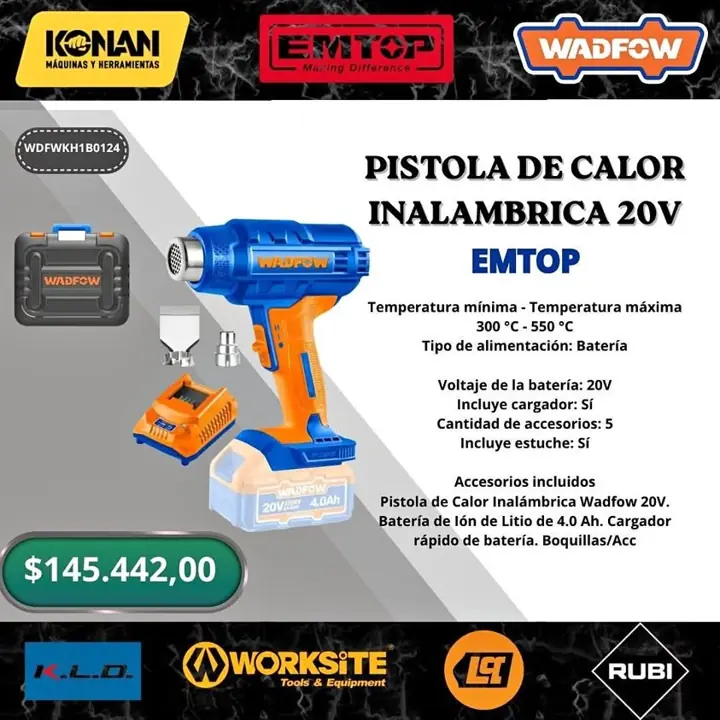 Pistola de calor 20v wadfow