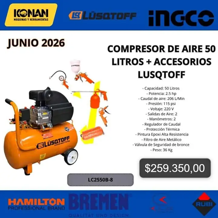 Compresor 50l 2.5hp LUQSTOFF + Accesorios