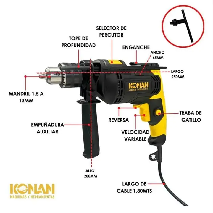 Taladro Percutor 750W Konan $46.900