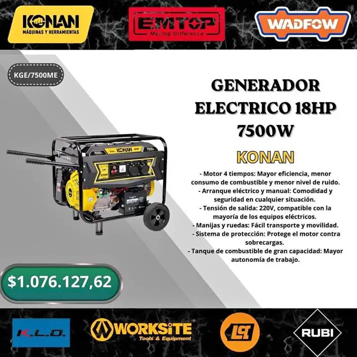 Generqdor eléctrico 18hp 7500w konan