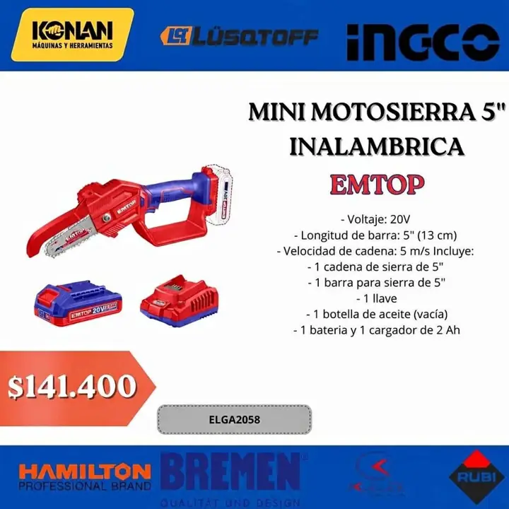 Mini motosierra 5"20v emtop