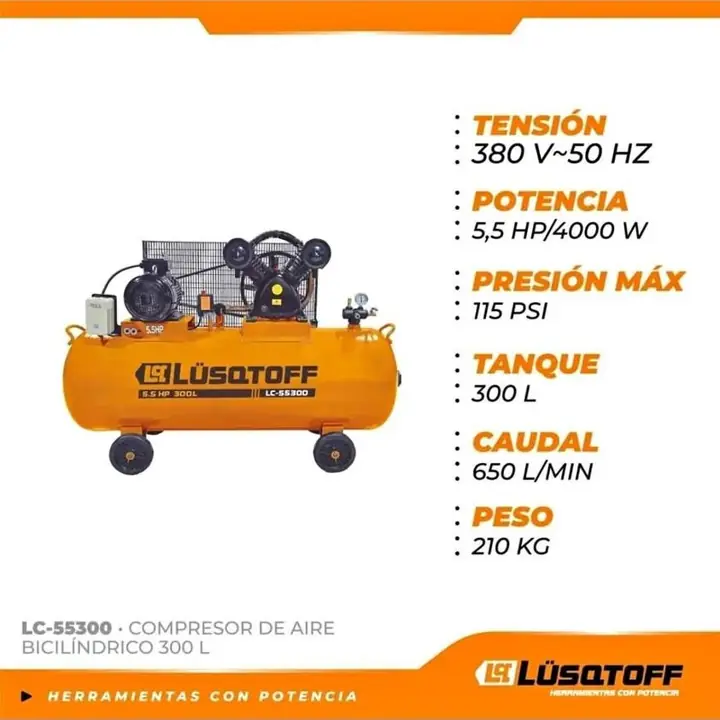 Compresor 300L 5.5hp 650L/ min Lusqtoff