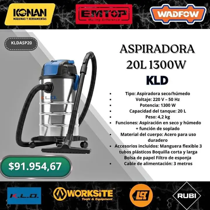 Aspiradora Industrial 20l 1300w kld