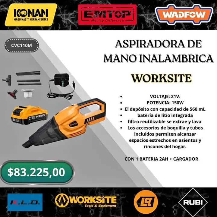 Aspiradora de mano 21v worksite