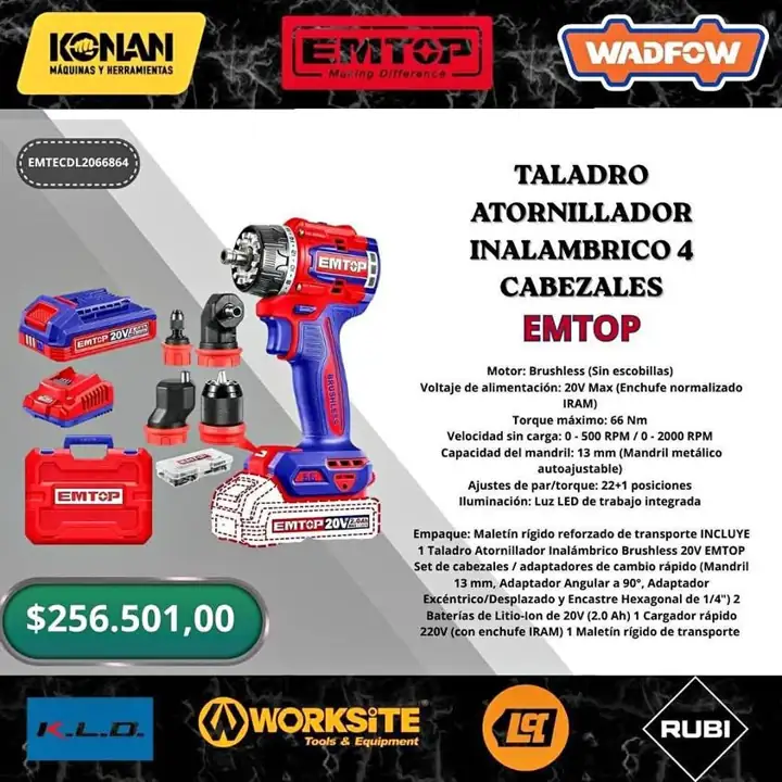 Taladro atornillador 4 en 1 20v emtop