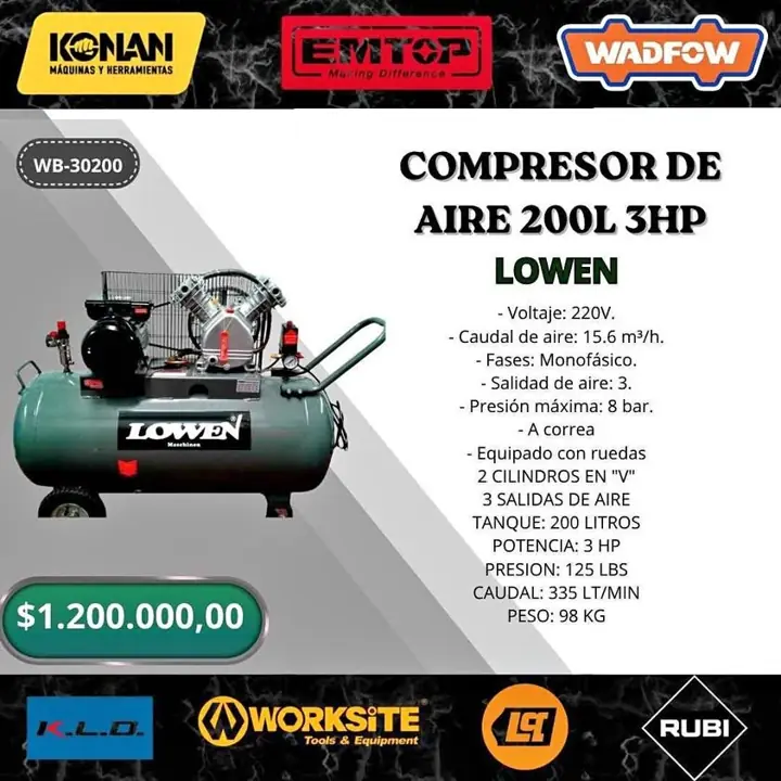 Compresor 200L 3hp lowen