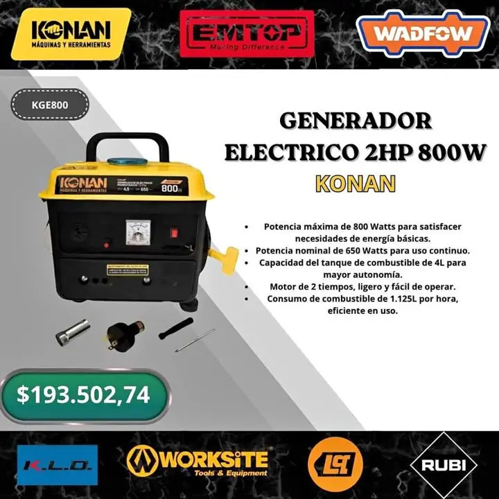 Generador electrico 2hp 800w konan