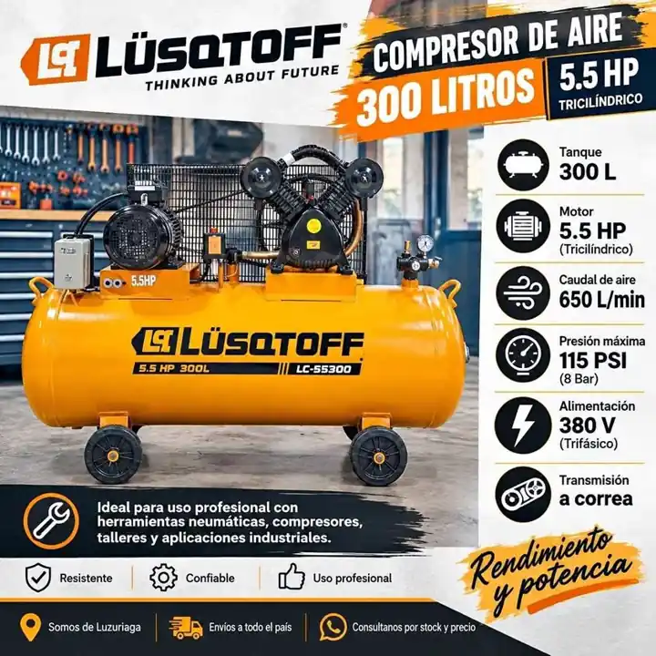 Compresor 300L 5.5hp 650L/ min Lusqtoff