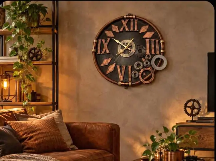 Reloj de pared de diseño industrial con engranajes