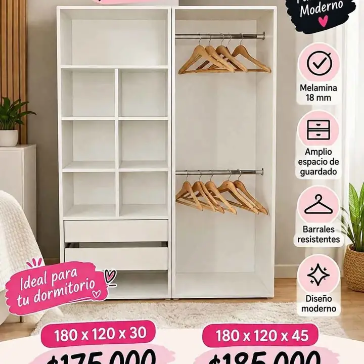 Buenas tengo en promo vestidor 2 modulos 180X120 $175.000